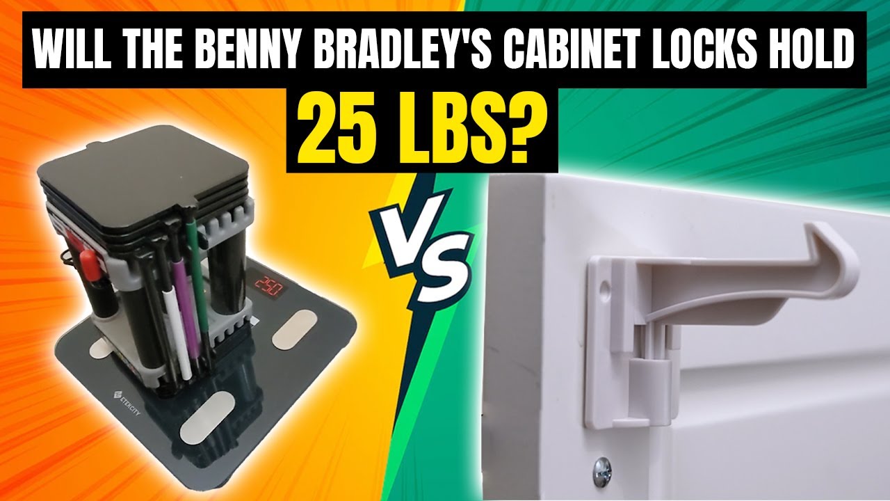 Benny Bradley's Invisible Cabinet Latch Locks holding 25lb dumbbell