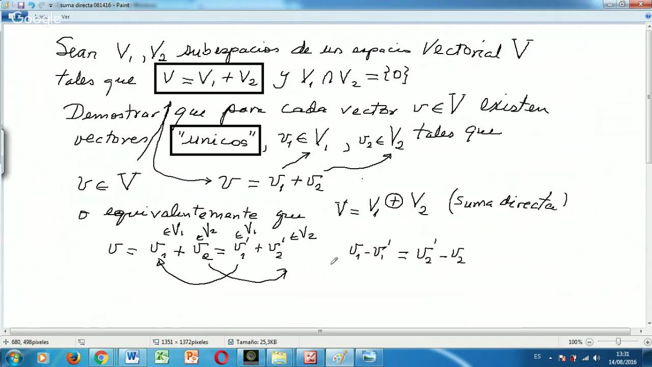 Algebra Lineal: Suma directa de subespacios 081416