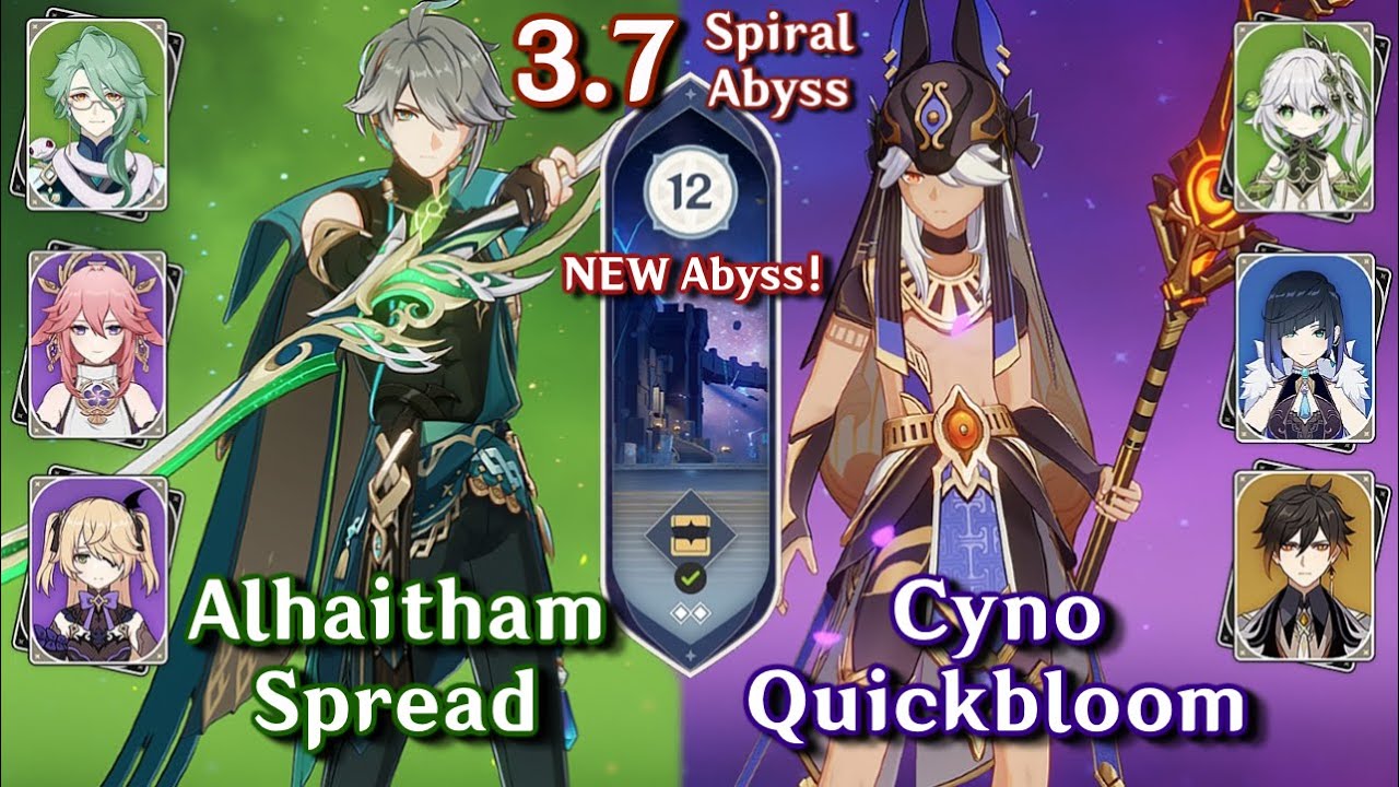 NEW Spiral Abyss 3.7! C0 Alhaitham Spread & C0 Cyno Quickbloom | Floor 12 9 Stars | Genshin Impact