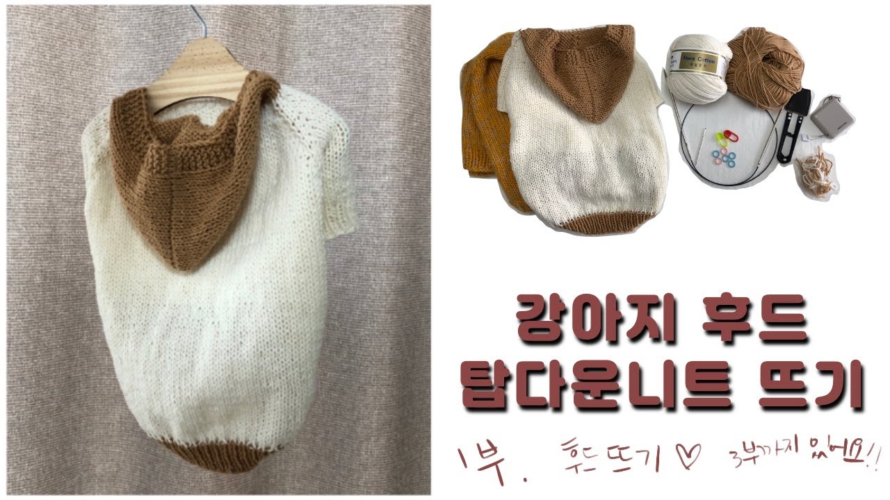[대바늘]강아지후드탑다운니트뜨기1부/후드뜨기/헤라코튼/탑다운니트