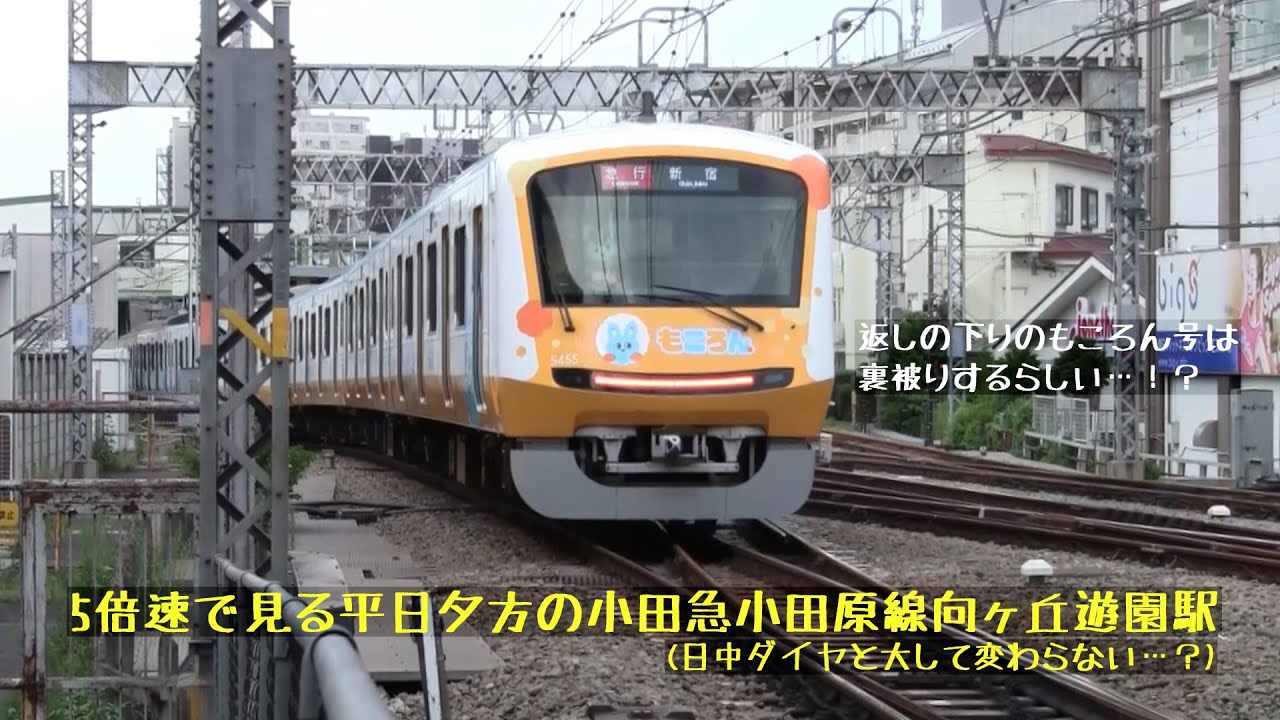 【5倍速】平日夕方の小田急小田原線向ヶ丘遊園駅付近（字幕入り）