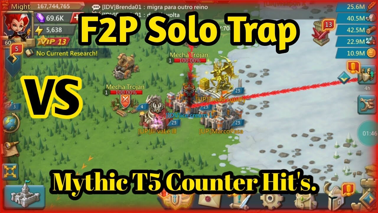Lords Mobile Solo Trap| Mythic Counter Hit's VS F2P Solo Trap | Lords Mobile Gameplay.