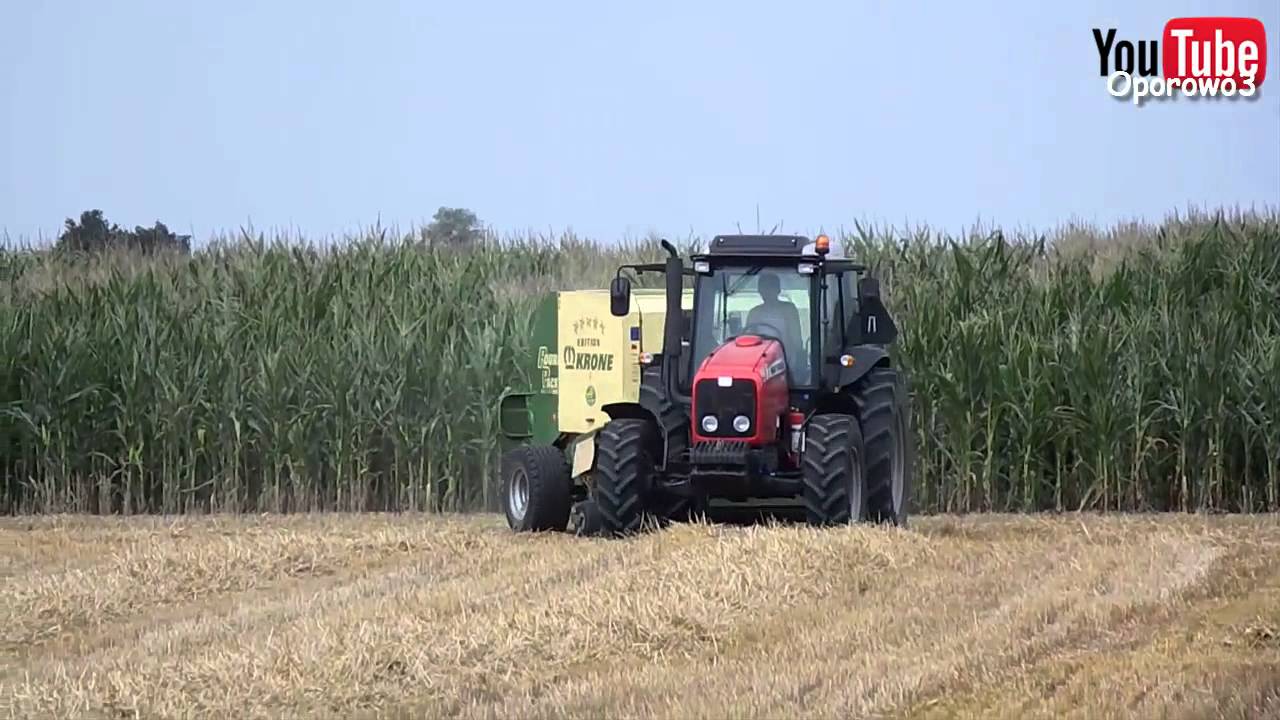 Żniwa 2014 || Prasowanie słomy || Massey Fergusoon 4455 || Krone Round pack || Oporowo3