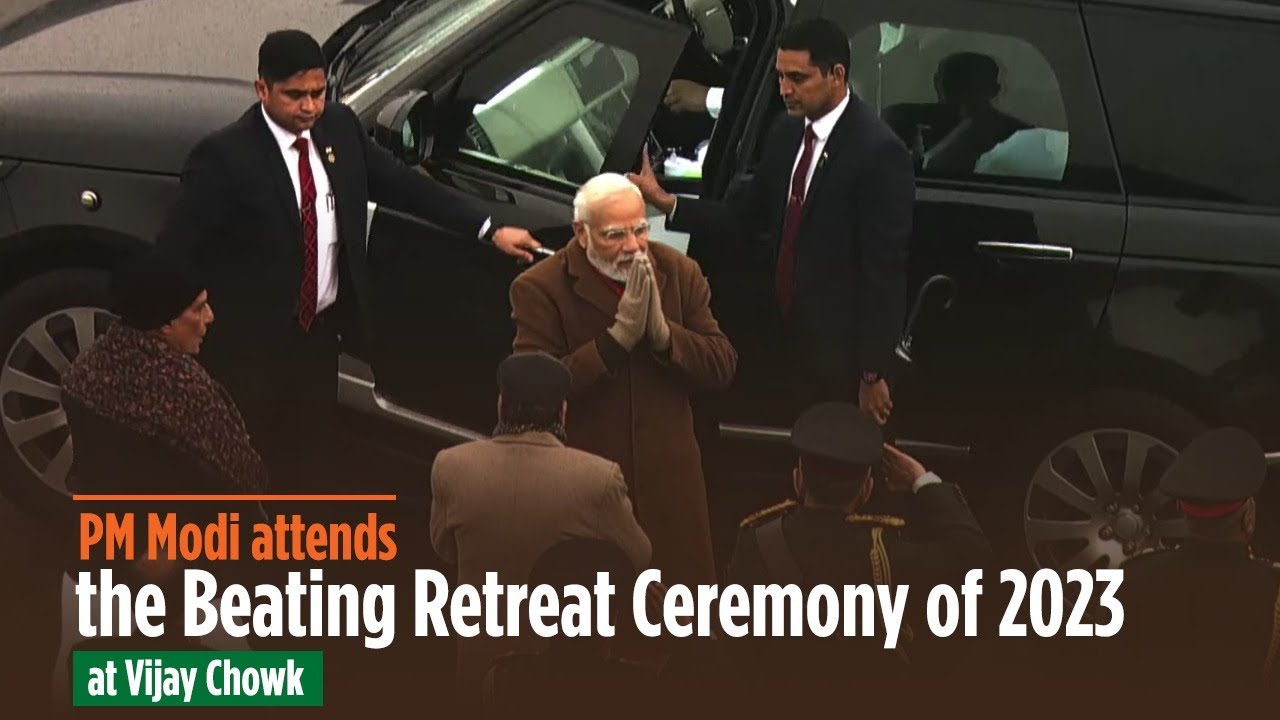 PM Modi attends the Beating Retreat Ceremony of 2023 at Vijay Chowk