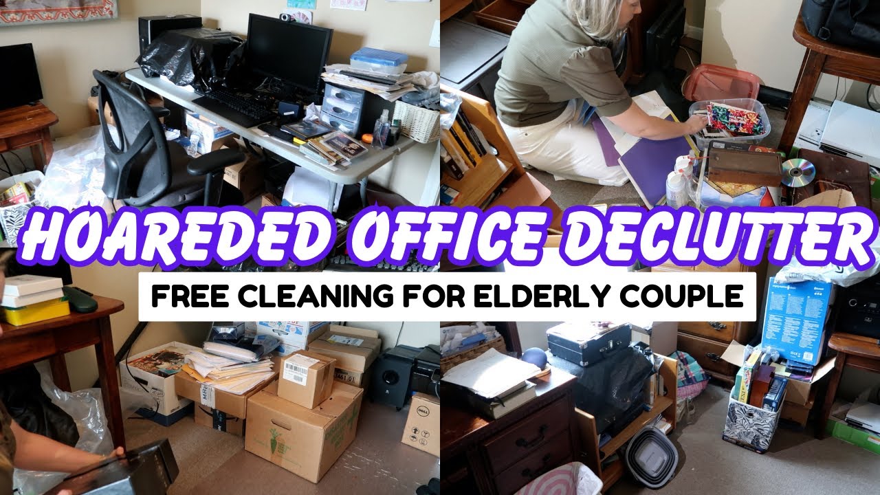 HOARDED OFFICE DECLUTTER || Free cleaning at elderly couple's home