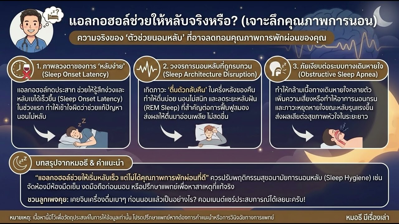 แอลกอฮอล์ช่วยให้หลับจริงหรือ? (เจาะลึกคุณภาพการนอน)