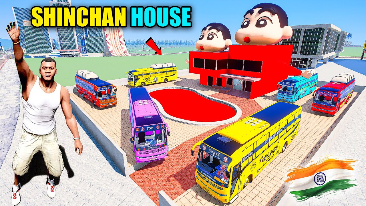 Franklin Found Shinchan Big Face House and Indian Bus in Indian Bike Driving 3D