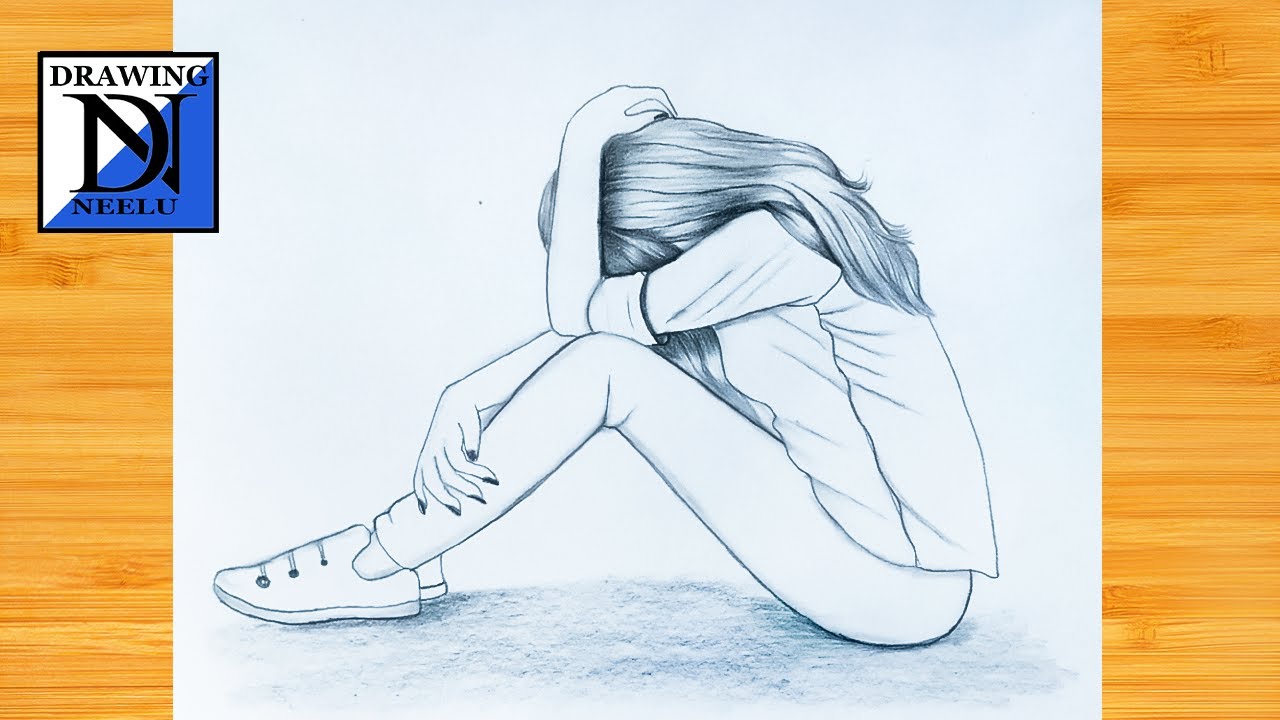 How to draw Sitting sad girl | Step by Step Pencil Drawing | Girl Drawing | drawing for girls