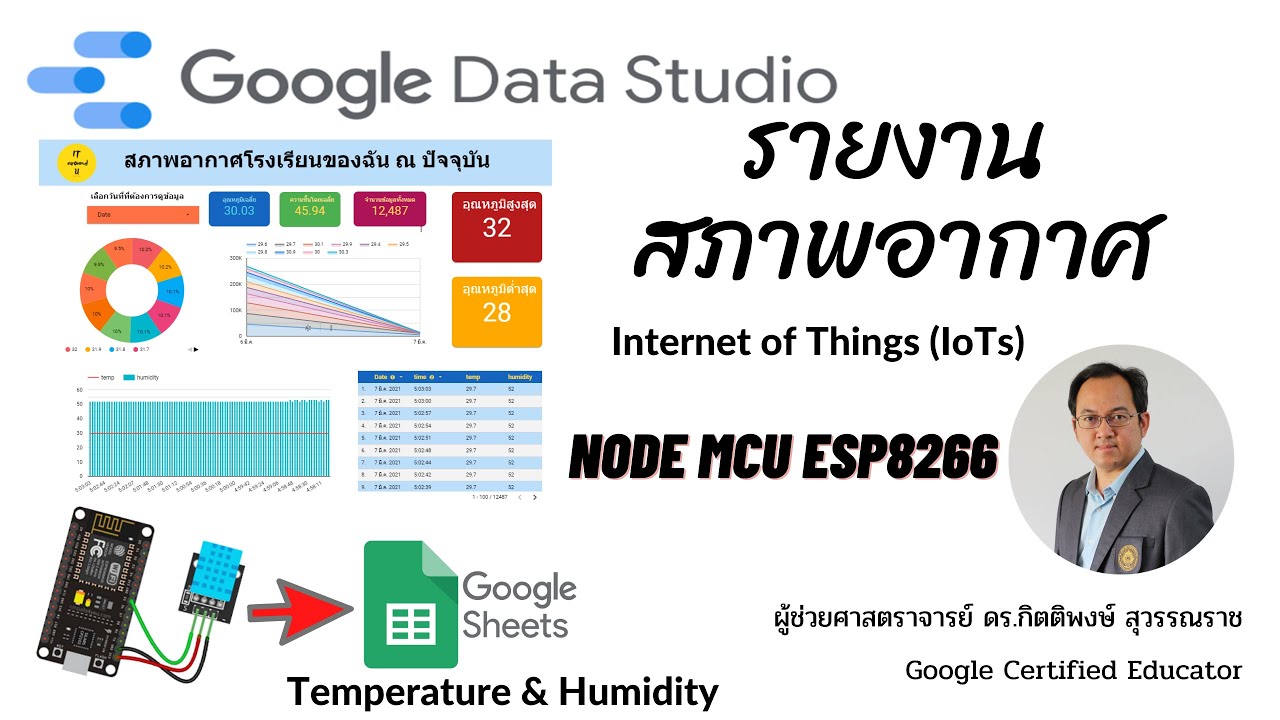 EP37: รายงานสภาพอากาศจากอุปกรณ์ Internet of Things ESP8266 และ Google Sheets ผ่าน Google Data Studio