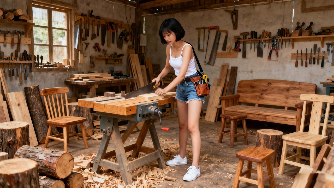 A girl handcrafted nearly 30 pieces of furniture out of wood.