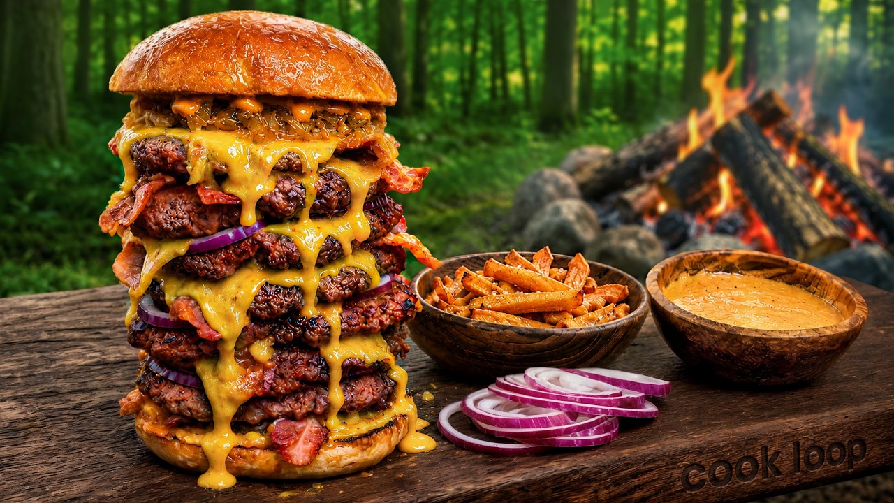 XXL Wilderness Burger: Over the Fire Cooking Challenge