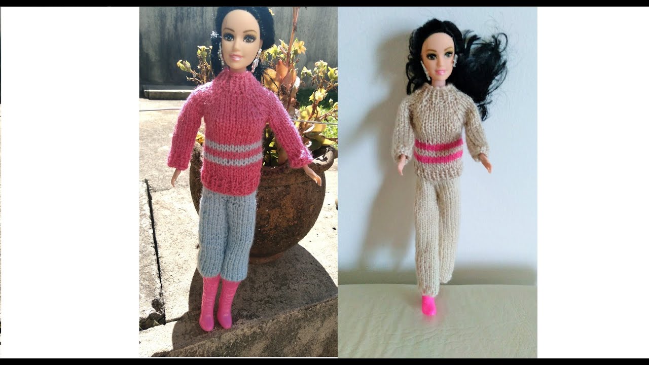Conjunto Calça e Blusa em Tricô para Boneca Barbie