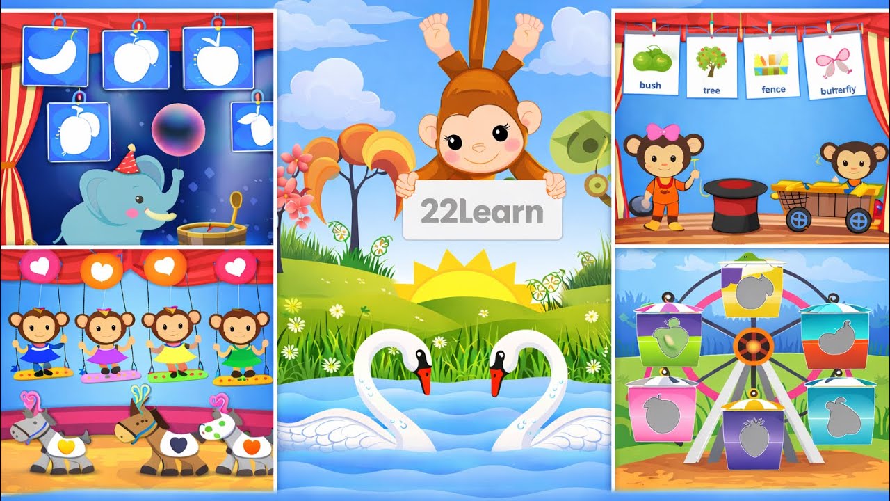 22Learn. Learning Educational Video Game For Toddler Preschool Kids.Matching Shapes, Fruits, Puzzles