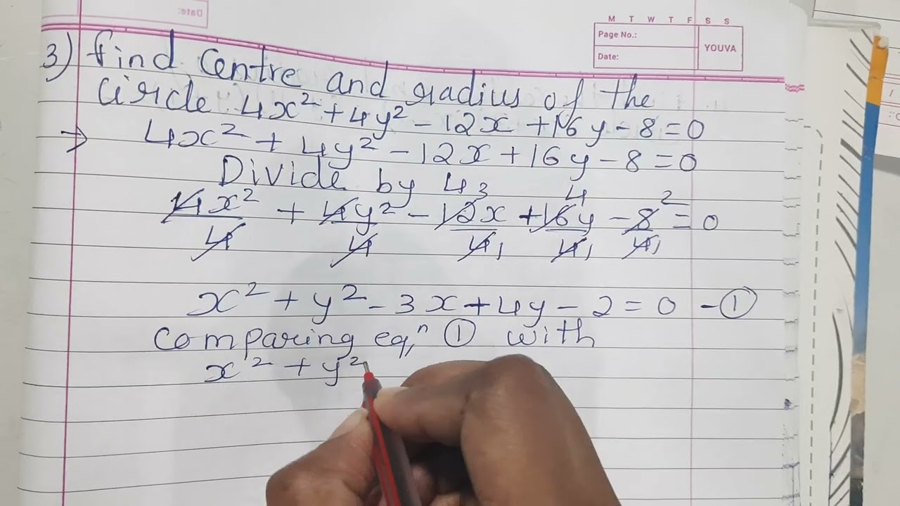 Найдите центр и радиус окружности 4x² + 4y² - 12x + 16y - 8 = 0