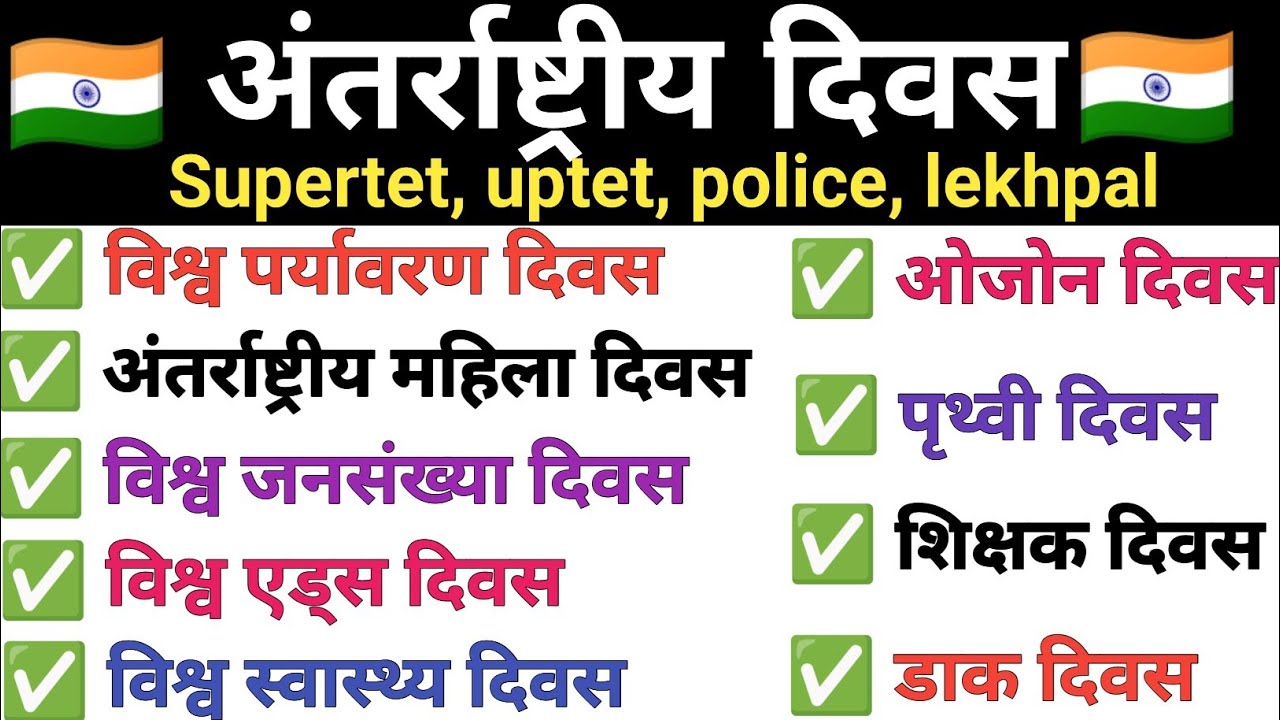सम्पूर्ण अंतर्राष्ट्रीय दिवस | बार बार पूछे जाने वाले प्रश्न | Supertet |uptet | police | लेखपाल