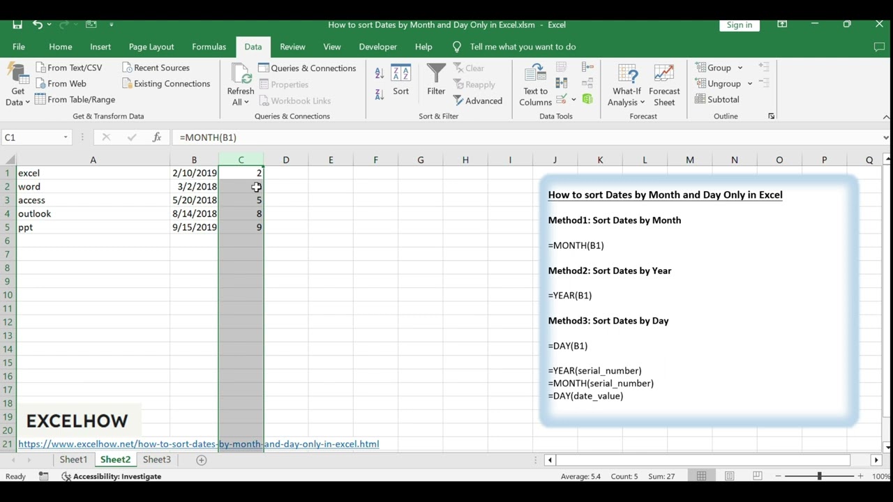 How to sort Dates by Month and Day Only in Excel