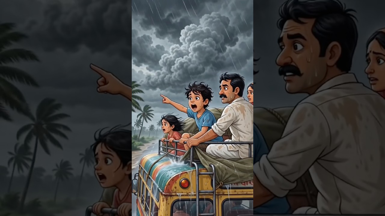 🌧️ Village Bus Journey in Heavy Rain | Flooded Road 🚌 | 90s Village Story#shorts