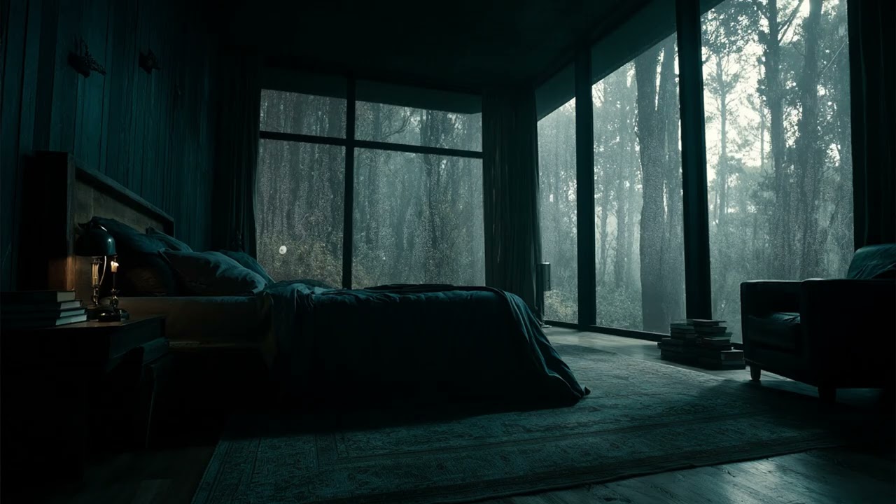 Lightning and Heavy Rain in the Dark Woods - Moody Bedroom Ambience for Late Night Reading