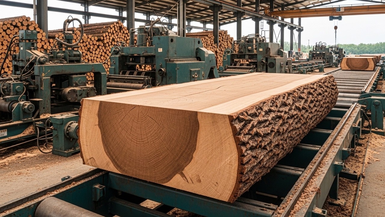 Inside a Giant Wood Sawmill Factory – From Logs to Wooden House