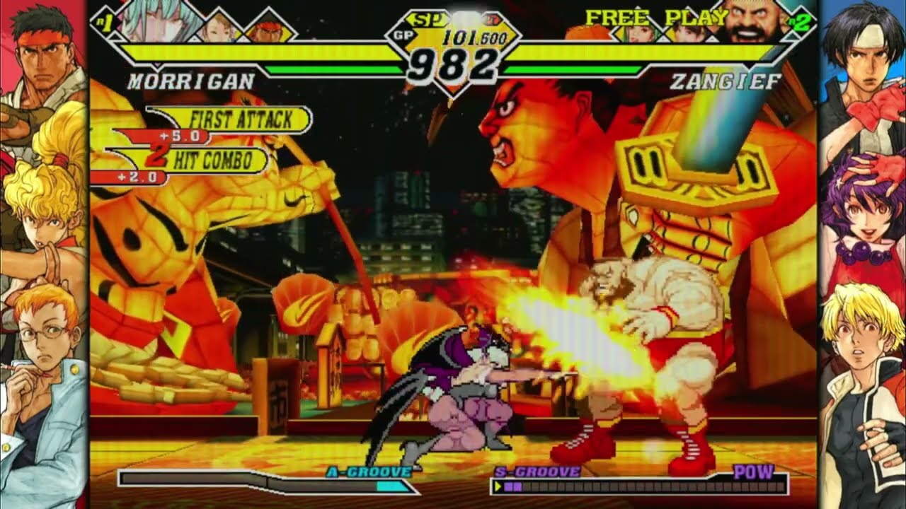 Capcom vs SNK 2: Mark of the Millennium 2001 (Switch*) arcade playthrough - Morrigan/Chun-Li/Ryu