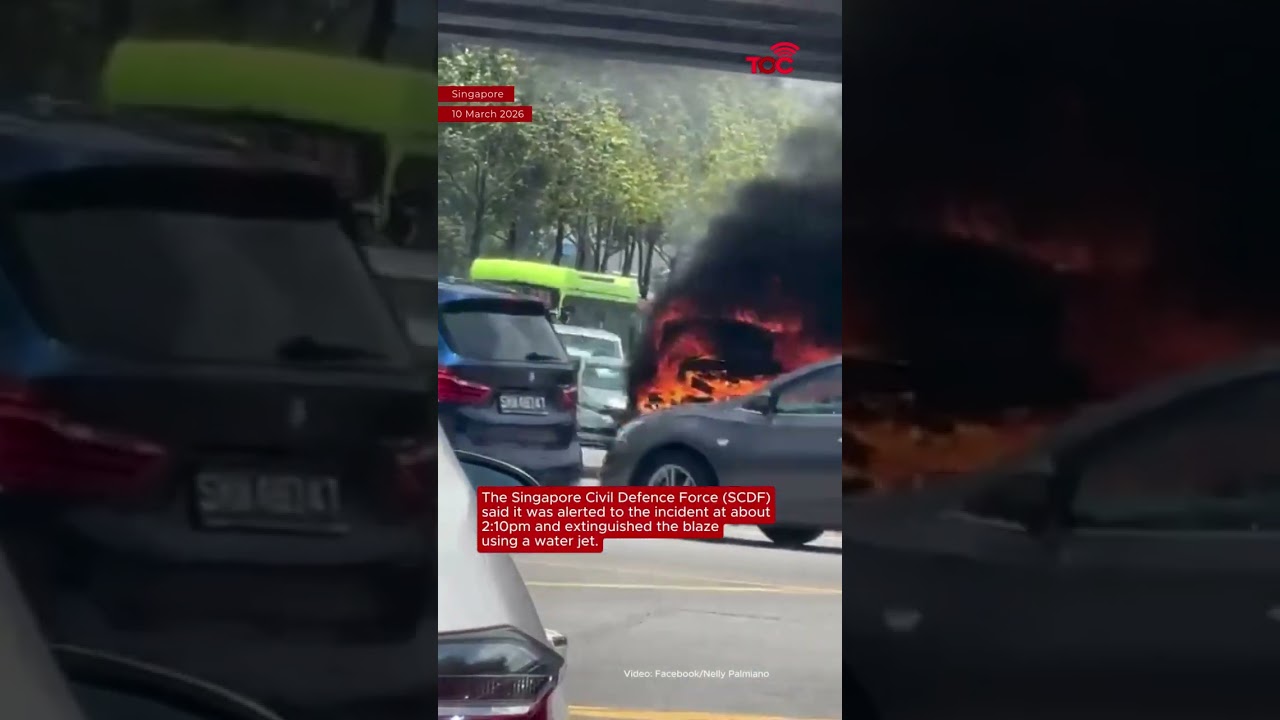 Car bursts into flames at Ang Mo Kio junction, no injuries reported