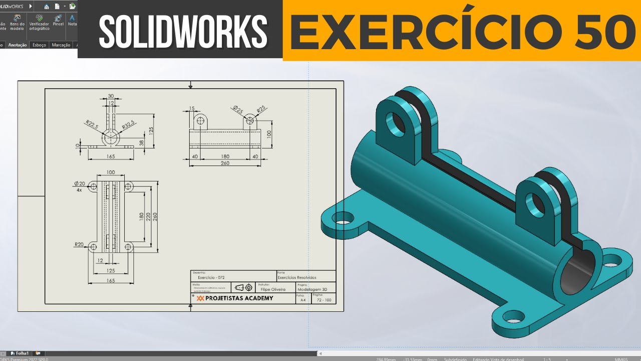 EXERCÍCIO 50 - SOLIDWORKS PARA INICIANTES COMANDOS BÁSICOS