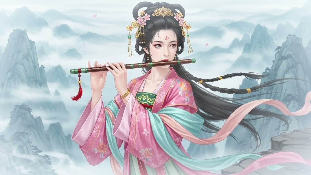 Flute in the Peach Garden — Spring Serenity