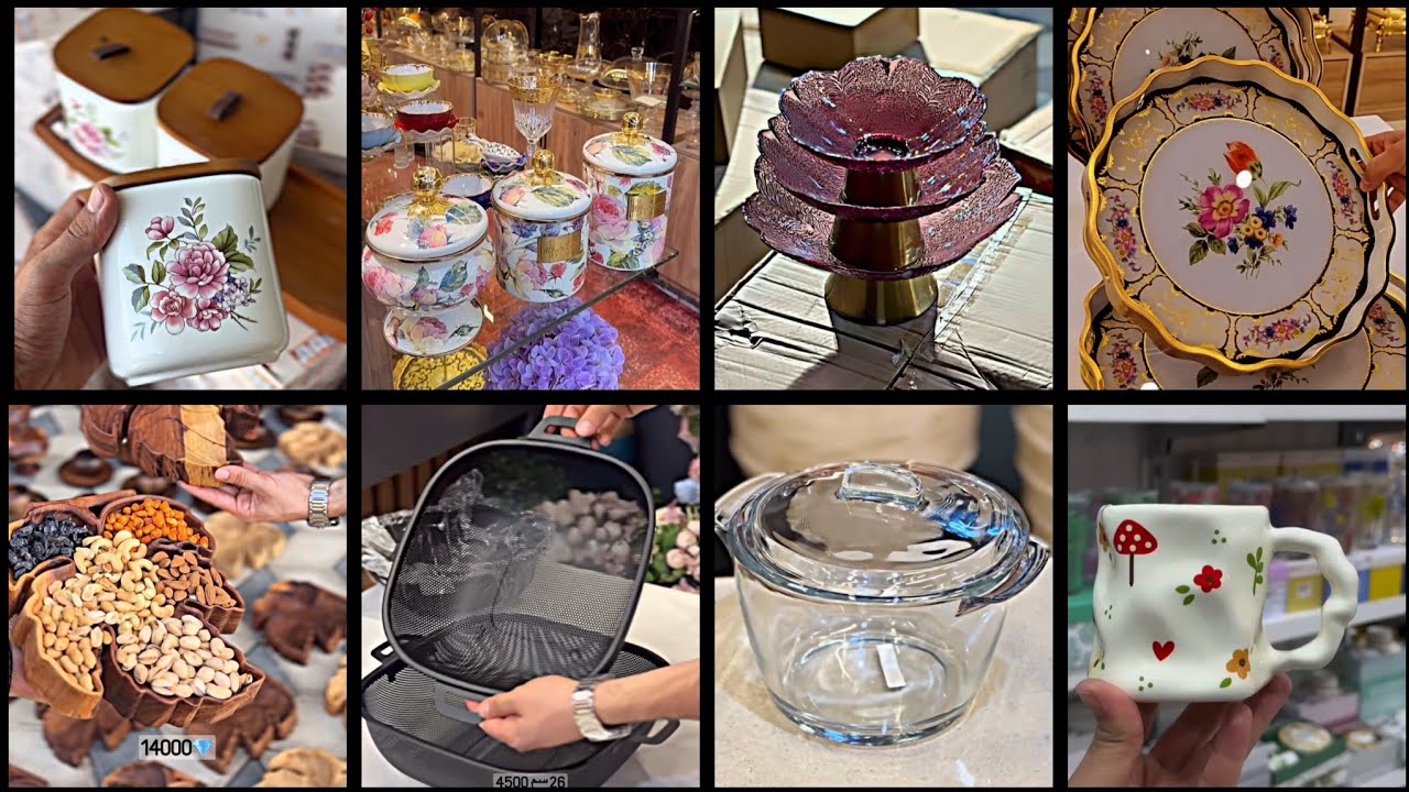 Luxury Kitchen crockery 2026 | Ceramic Storage Jars, Crystal Cake Stand, Wooden Tray, gold rim tray
