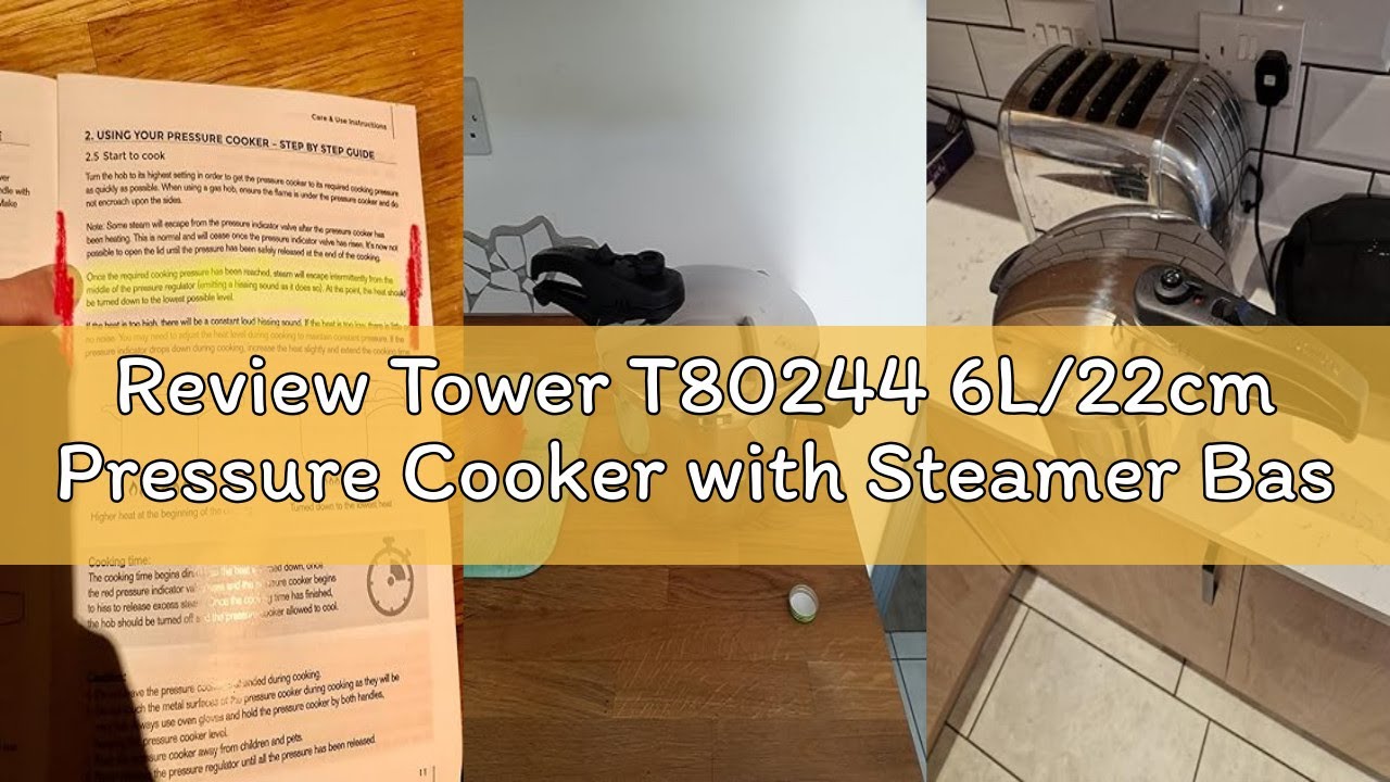 Review Tower T80244 6L/22cm Pressure Cooker with Steamer Basket, Stainless Steel, Silver