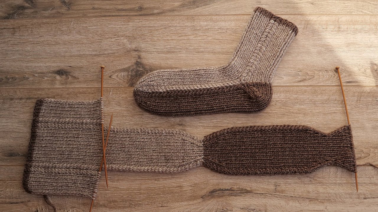 Мужские носки на двух спицах 🥾 Men’s Socks Two Needle Knitting Pattern