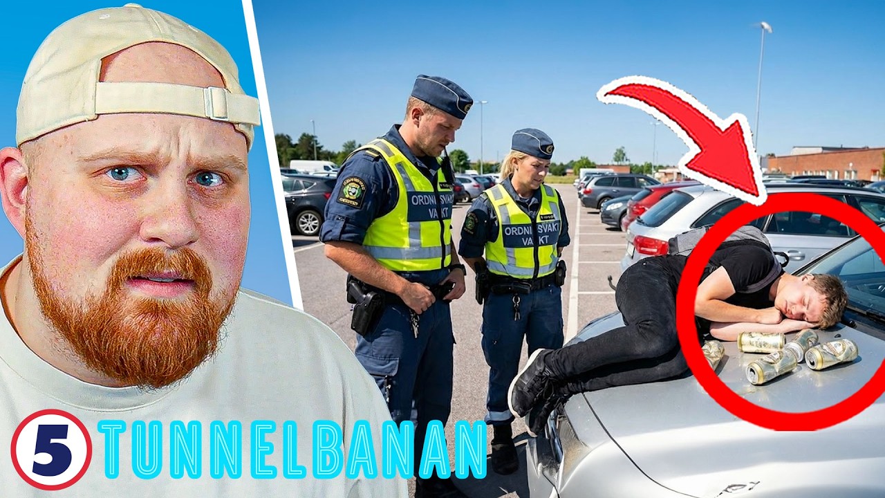 Ordningsvakterna hittar UTSLAGEN man på en motorhuv