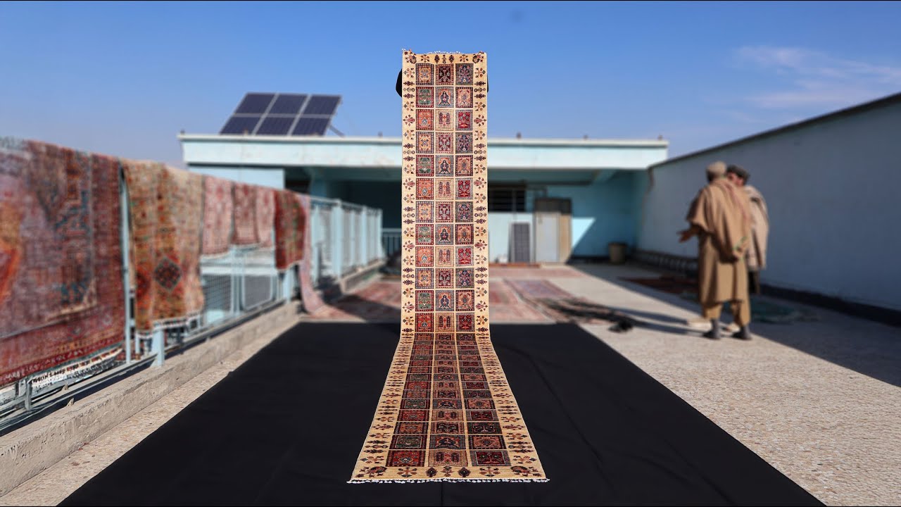 Bakhtiari Brick-Pattern Maymana Runner – 19'10.5" × 2'7.5" (606 × 80 cm)