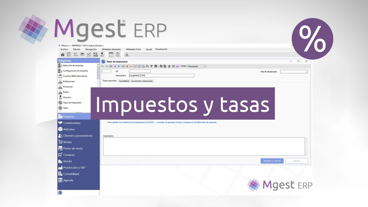 MGest ERP: Impuestos y tasas
