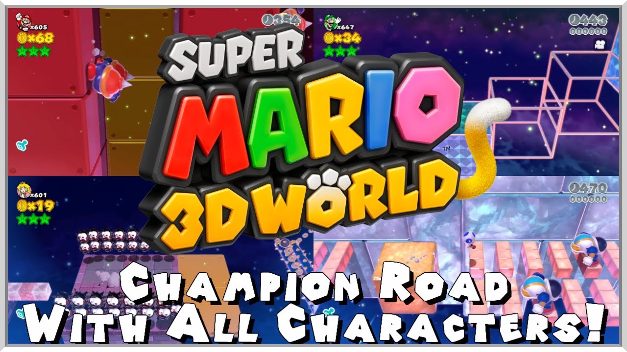 Super Mario 3D World (Wii U) - Champion's Road With Every Character (No Damage/No Power-Ups)
