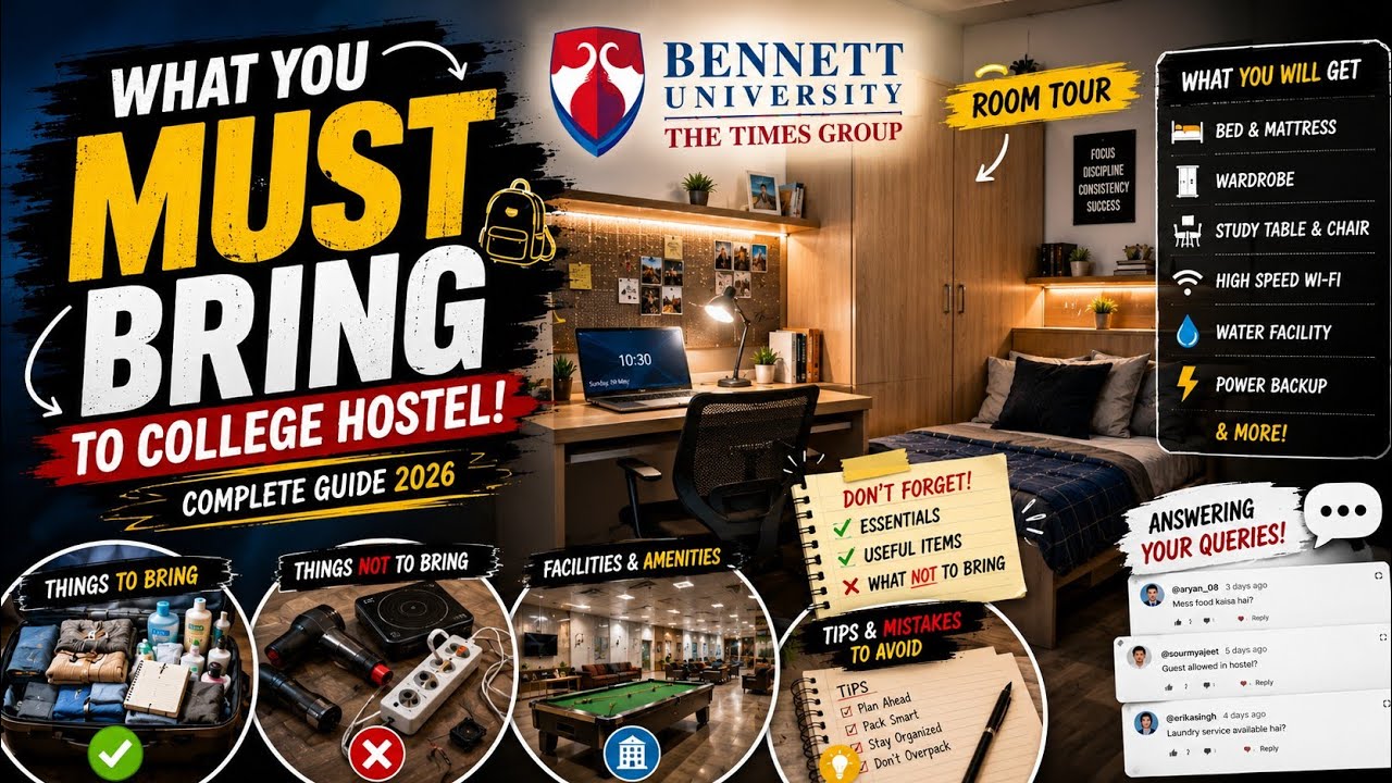 College Hostel Guide 2026 | What to Bring, Room Tour & Facilities | Bennett University 