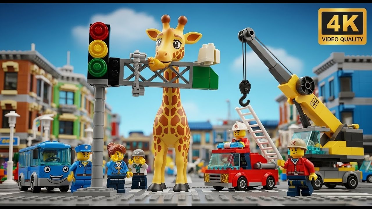 Giraffe Stuck Under the LEGO City Traffic Light! 🦒🚦🤔