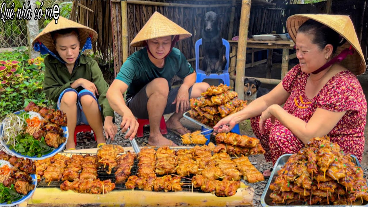 Bún Thịt Nướng, Lụi Nhỏ | Quán Ăn Sáng Gợi Nhớ Kỷ Niệm Xưa Miền Quê || rice noodles with barbecue