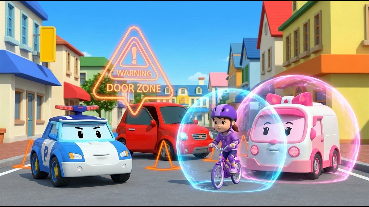 Bicycle Safety Rescue! 🚲 Watch Out for Opening Car Doors 🚗 Robocar Poli Kids Safety
