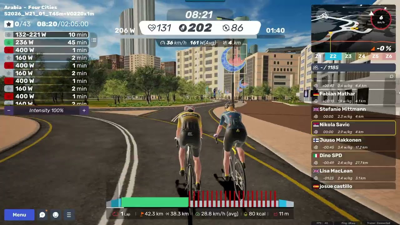 MyWhoosh - Custom workout on Four Cities - Tempo + VO2 training S2026_W21_01