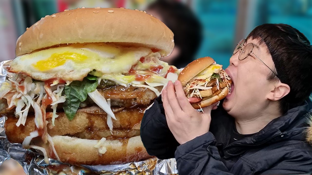 길거리햄버거🍔2천원?? 괴물버거 진짜버거 대왕토스트..어묵도 묵자!!