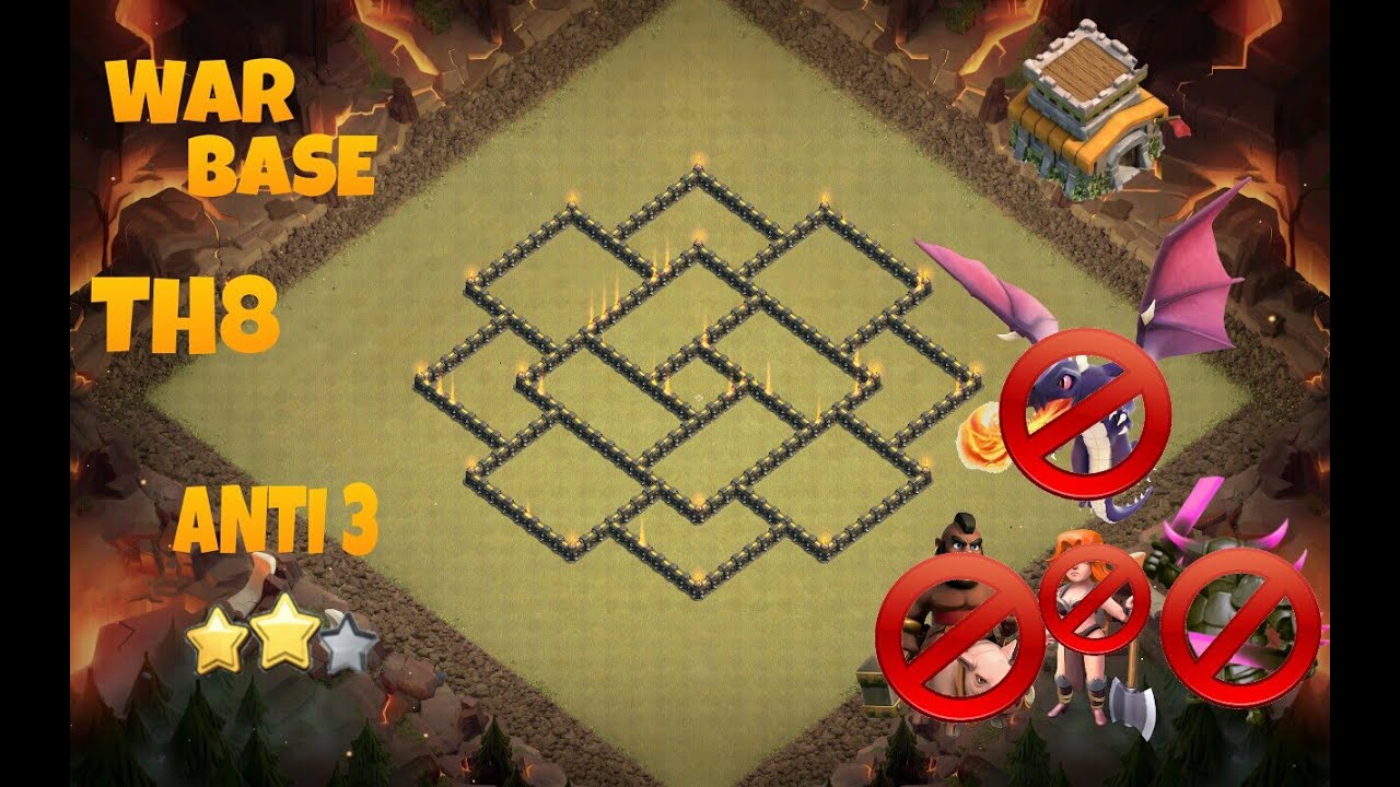 Town Hall [TH8] War Base Anti 3 (Anti Drag, Gowipe, Hogs, Valkyries) with replays