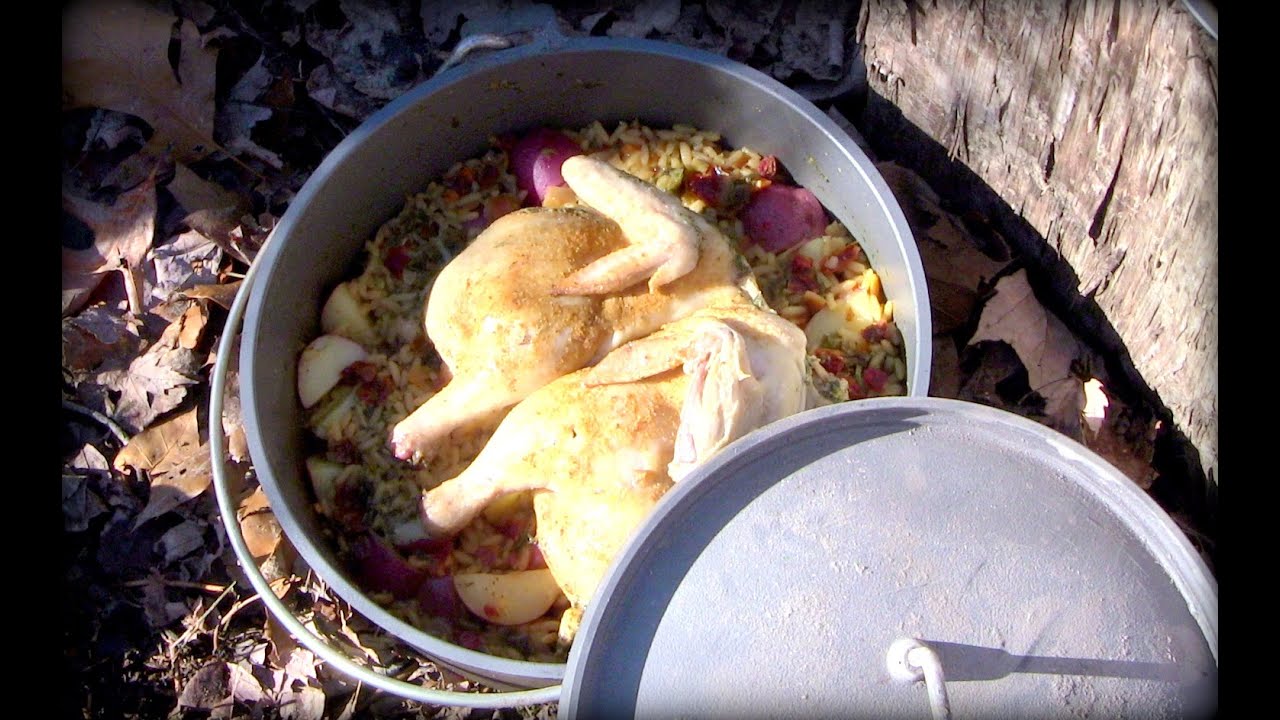 Cornish Hen Cassarole in an Aluminum Dutch Oven