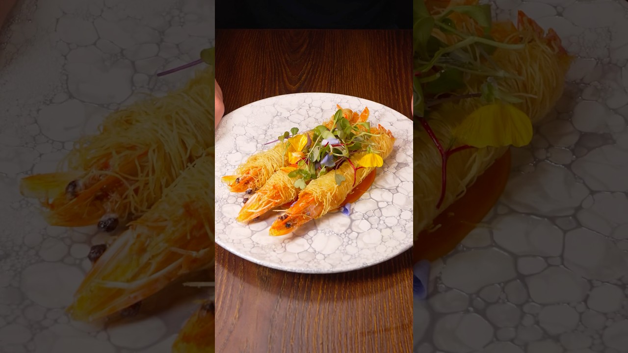 エビのカダイフフリット(Crispy Kadaif-Wrapped Shrimp Fritters)外はサクサク、中はぷりぷりカダイフで包んだ新感覚エビフライ音まで美味しい一品