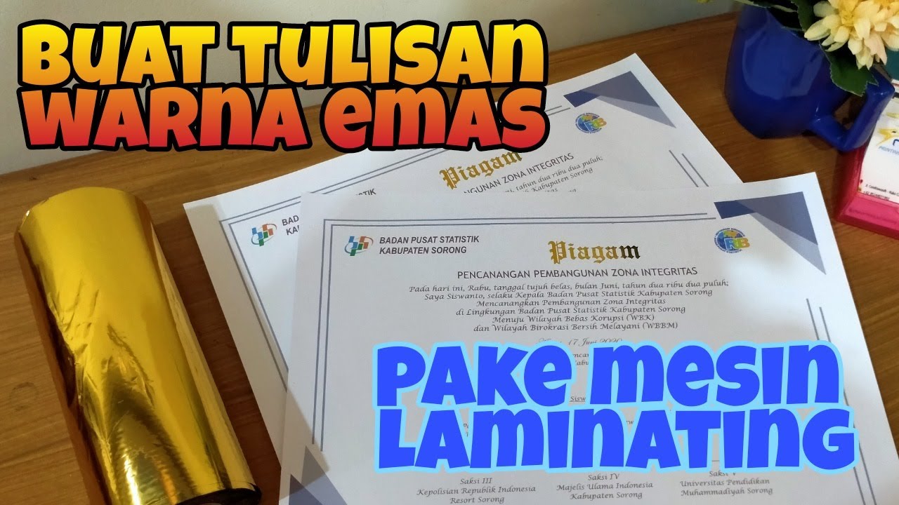 Bikin Tulisan Emas pada Undangan/piagam/sertifikat pake mesin laminating....