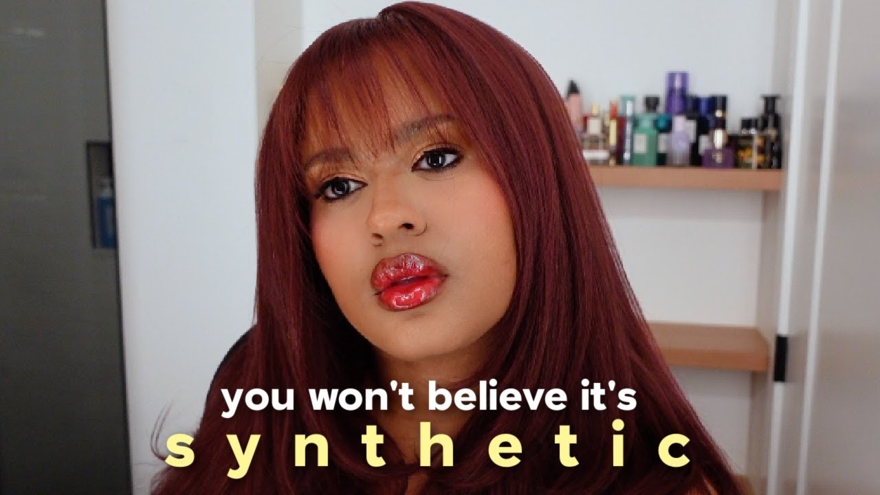 the BEST synthetic wig with pre-styled bangs | Courtney Jinean