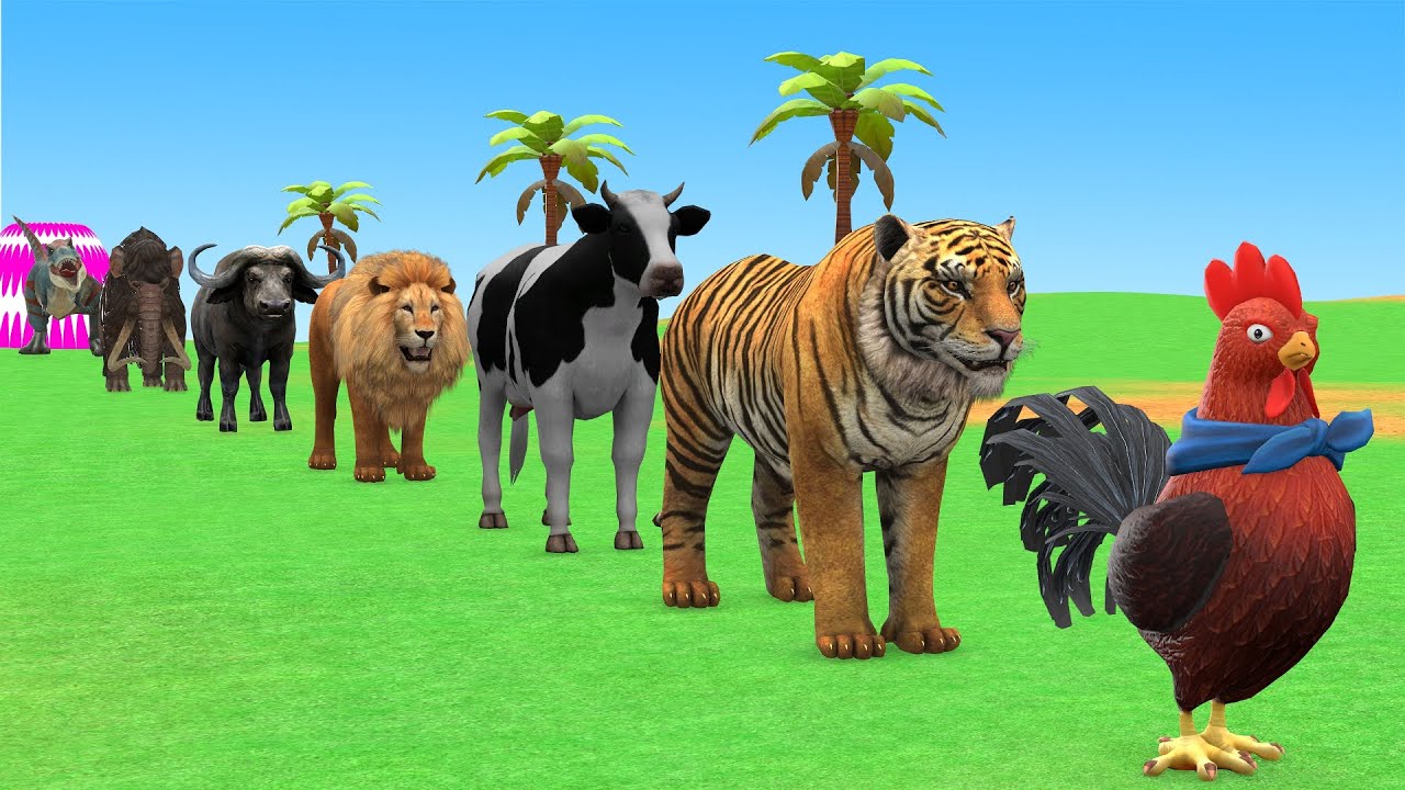 Long Slide Game with Cow Elephant Gorilla Hippopotamus Tiger 3d Animal Game Funny 3d Animals