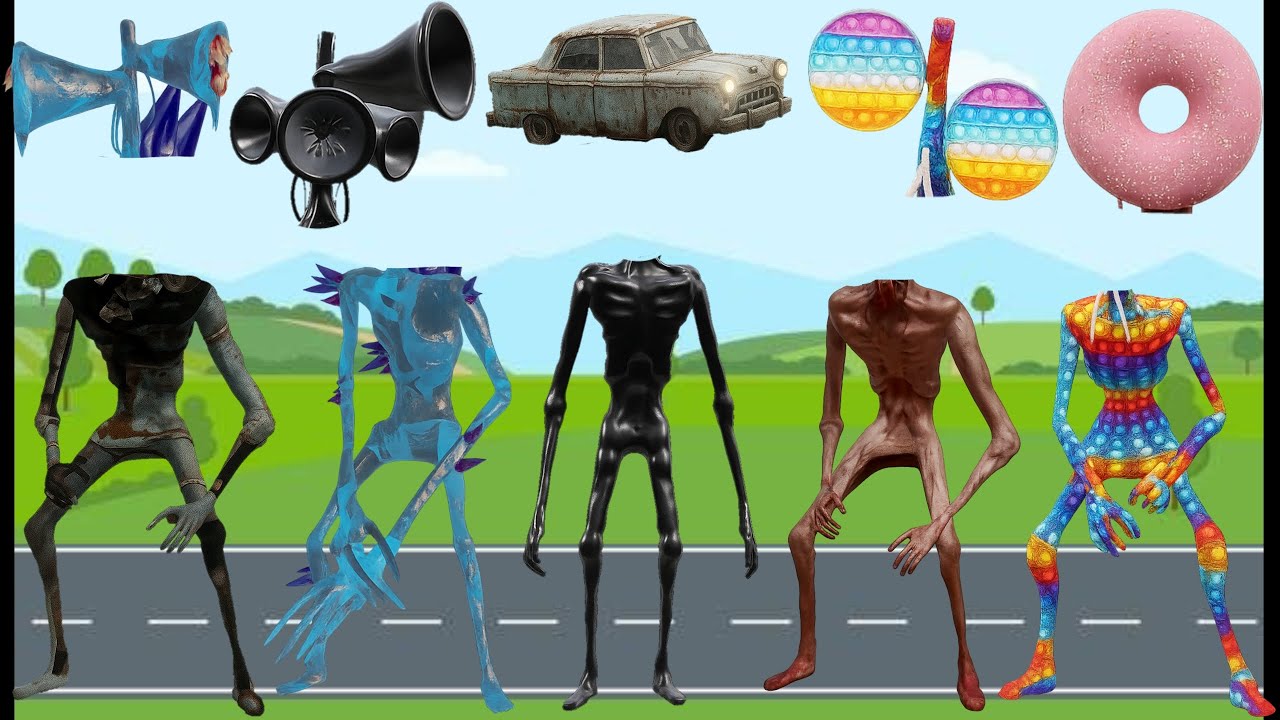WRONG HEADS SIREN HEAD CAR, SIREN HEAD HOUSE, SIREN HEAD BRAIN EYE, SIREN HEAD OCTOPUS, SIREN HEAD