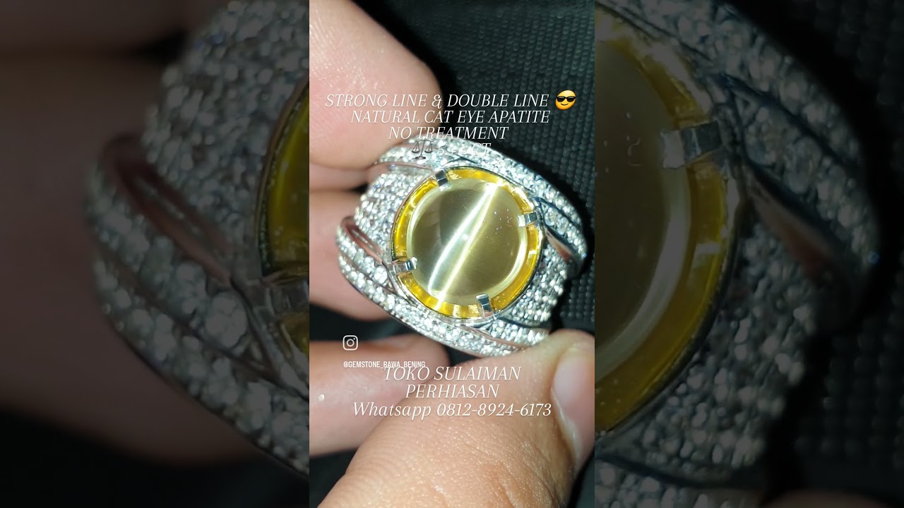 Natural Cat's Eye Apatite HQ Strong Line & Double Line ⚖ 5 ct Ring Silver Micro Setting Harga 3.5 jt