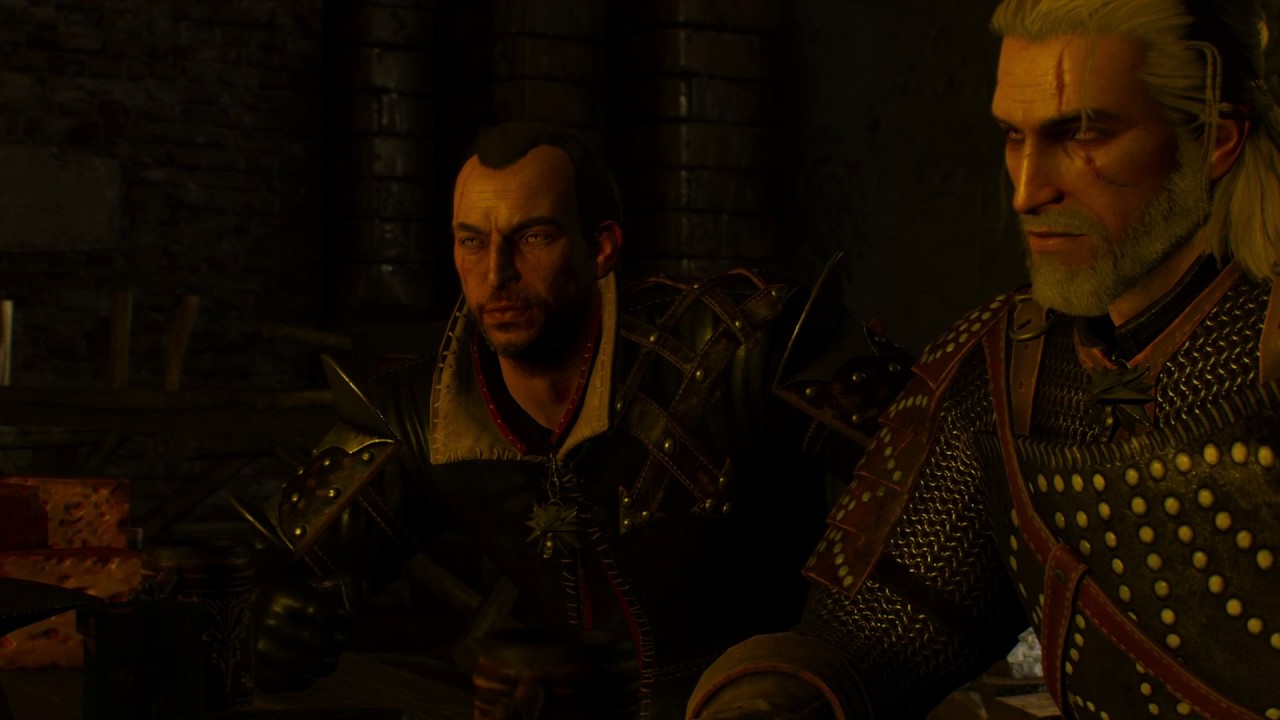 The Witcher 3 Kaer: Eskel, Lambert e Geralt bebendo