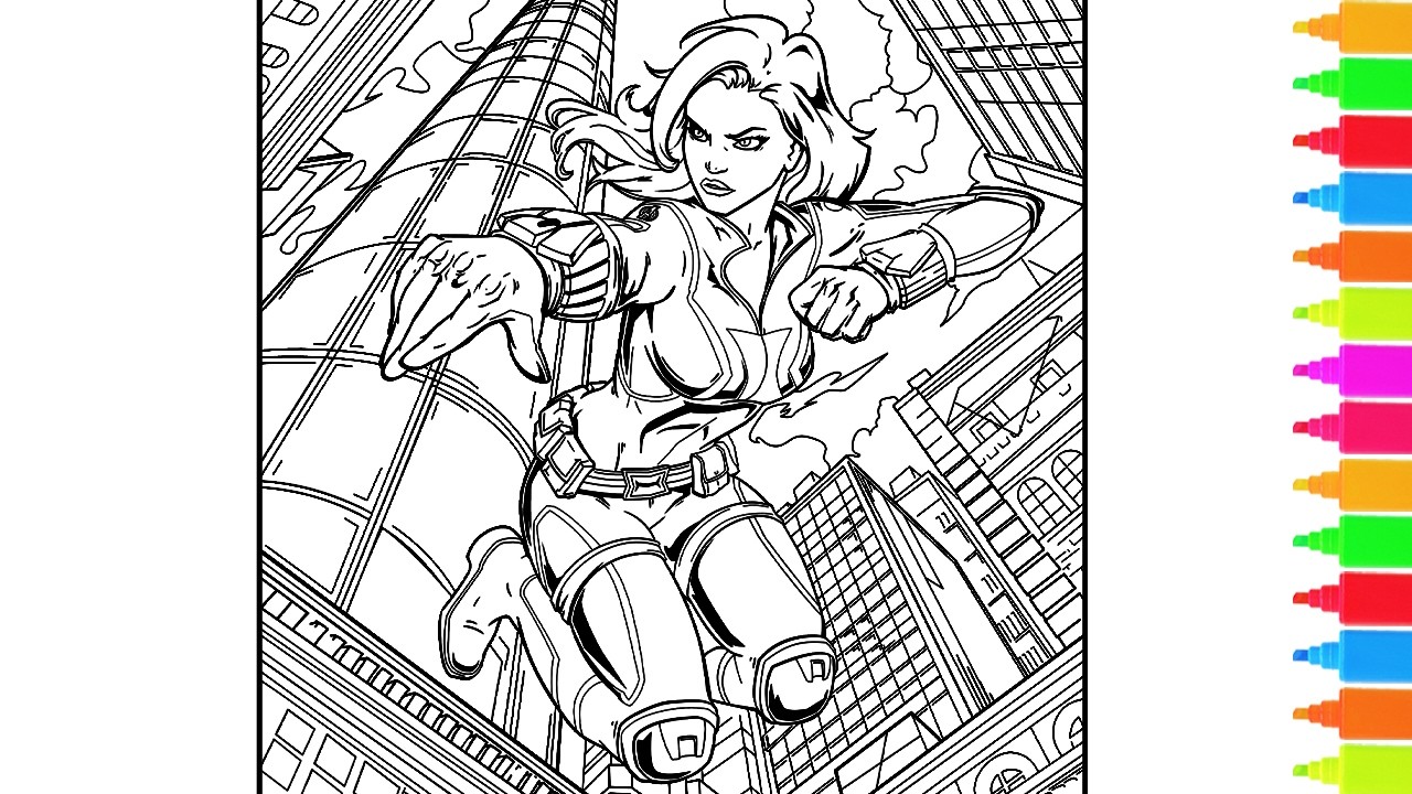 Coloring Black Widow, Nick Fury, Captain America | Marvel Avengers Coloring Pages